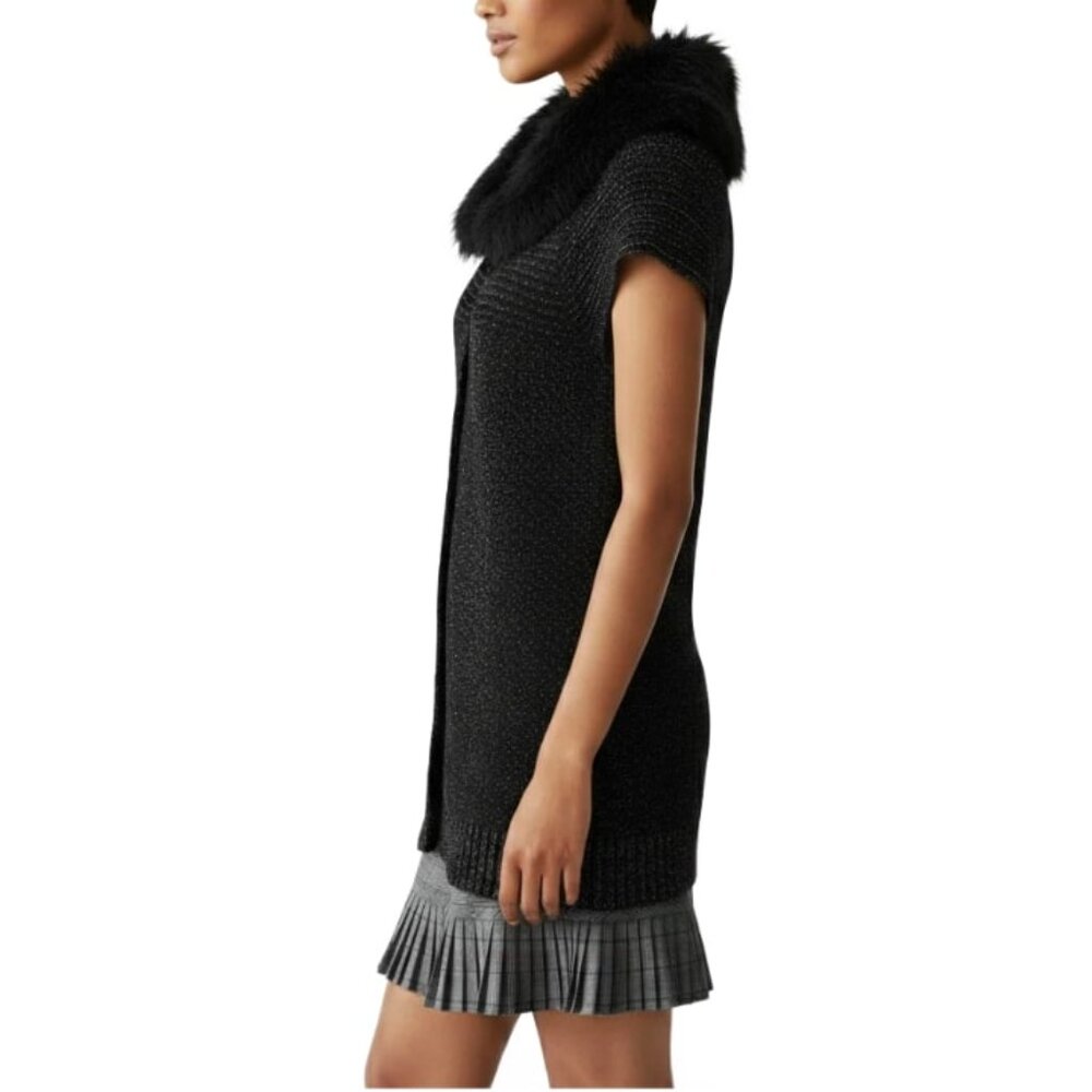Style & Co Cardigan Sweater Black Silver Threading Removable Faux Trim Medium - Picture 2 of 9